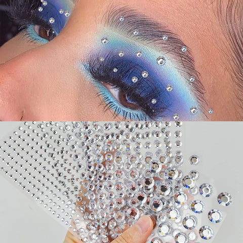 Rhinestone Face Gems Eye Jewels Stick on Crystals Hair Rhinestone Gem Stickers Hair Gem Stamper Hair Jewels Self Adhesive Diamond Stickers Face Eye Stickers for Makeup 6 Sheets, 991 PCS, Adsorted Size