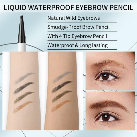 Professional Waterproof Long Lasting Eyebrow Pencil with Innovative 4 Claws Liquid Design for Easy Coloring?Gray?