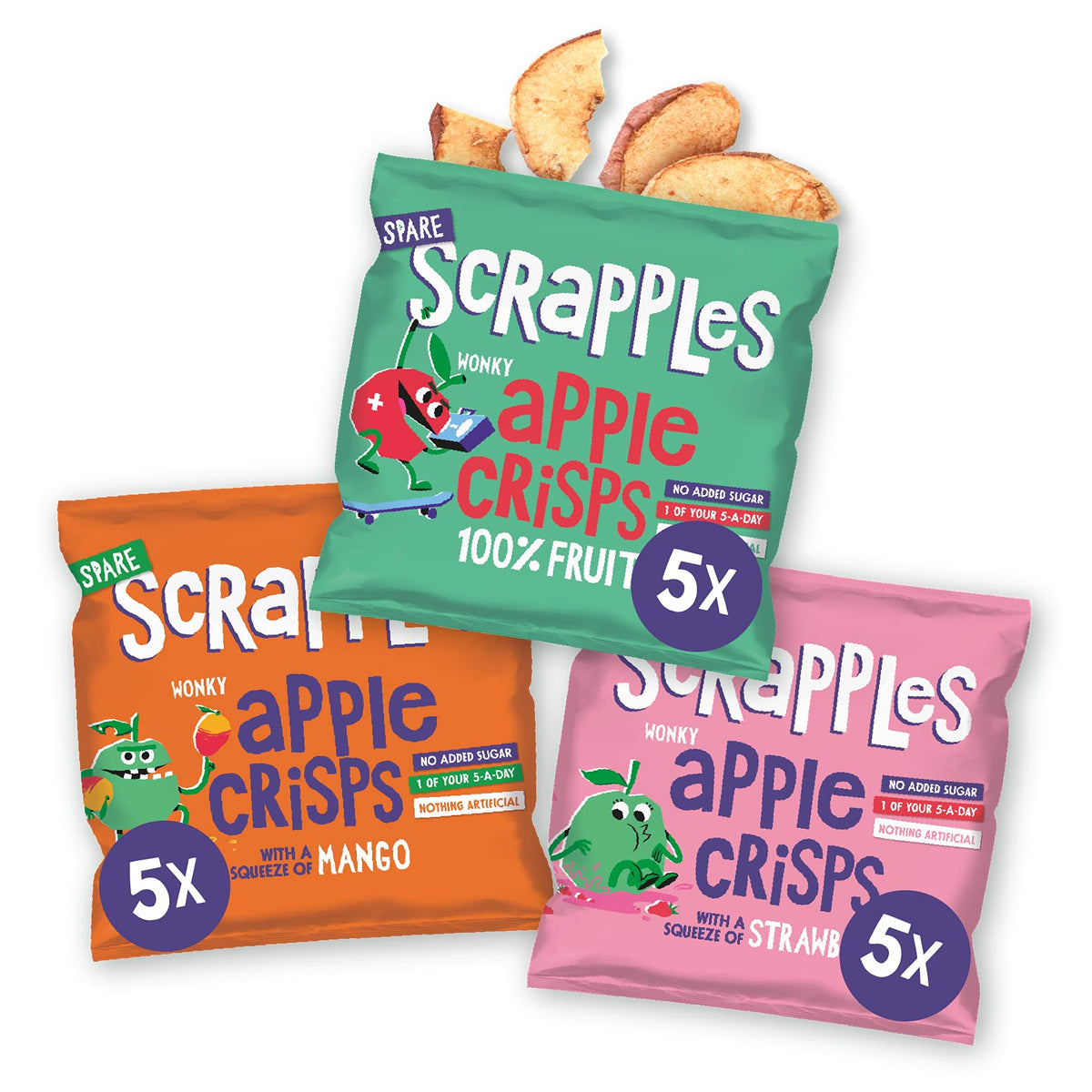 Scrapples Kids Apple Crisps - 30 x12g Mixed Value Pack, 100% Whole Fruit, Healthy Kids Snacks, Childrens Snack Variety Pack