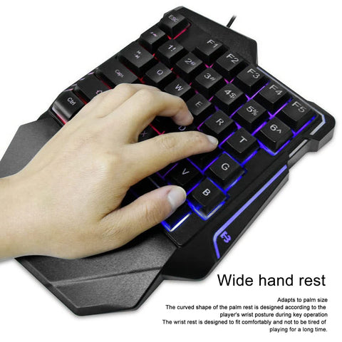 RGB Backlit Gaming Keyboard One Handed, Silent Keys 35 Keys Ergonomic Design with Wrist Rest and RGB Backlighting for Windows PC Gamers