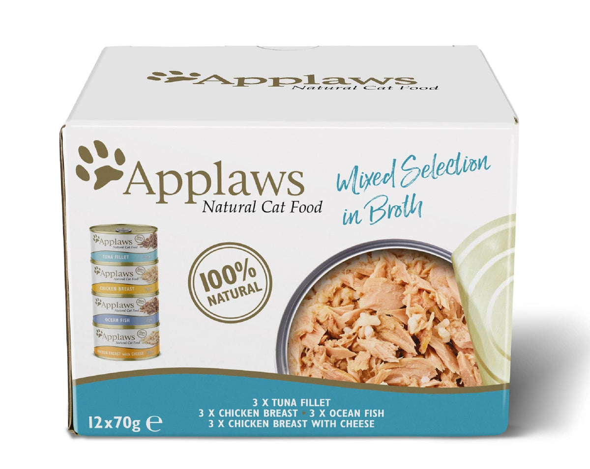 Applaws Natural Wet Cat Food, Multipack Chicken and Fish Selection in Broth 70 g Tin (Pack of 12)