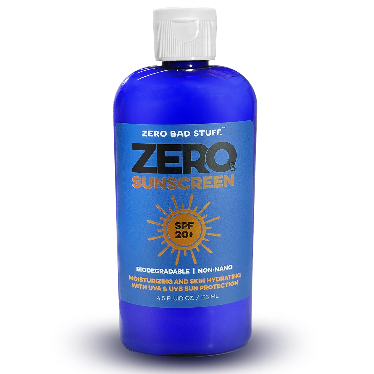 ZERO Natural Sunscreen SPF 20, UVA/UVB Sunblock for Sport and Everyday Use, Coral Reef Friendly Sun Lotion, Made with 100% Natural Ingredients - Coconut Oil, Shea Butter, Zinc Oxide, Beeswax, 4.5oz