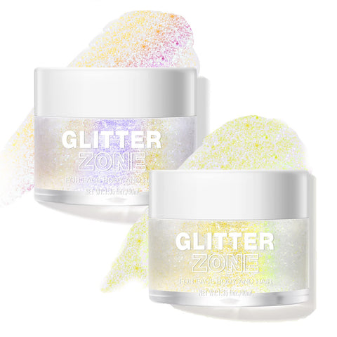 Holographic Body Glitter Gel for Face Body Hair Lips Waterproof Long-Lasting High Gloss Easy to Use and Remove Color Changing Glitter Gel Under Light(3# 4#)