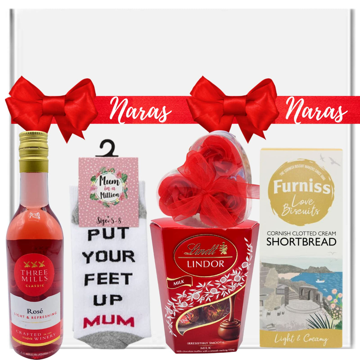 Mothers Day Hamper for Mum - Rose Wine and Chocolate Gift Set, Shortbread Biscuits, Socks, Scented Rose Bath - Pamper Gifts for Women, Mum Gifts, Mothers Day Gifts for Mum, Birthday Gifts for Mum