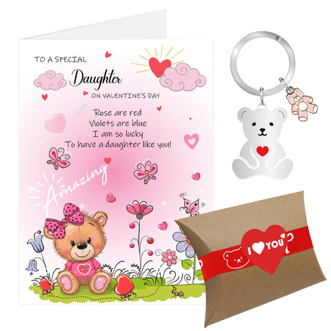 Valentines Card for Daughter, Valentines Day Daughter Gifts, Wife Valentines Card from Dad Mum with Envelope, Valentine's Day Keyring Gifts for Daughter with Gift Box (Daughter)