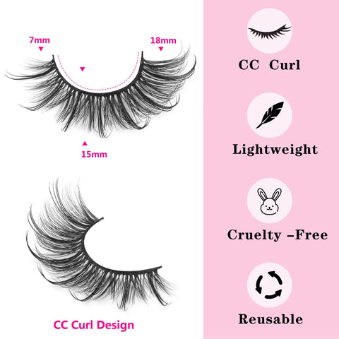 Wispy Mink Lashes Natural Eyelashes Spikes Lash Extensions Look Fluffy False Eyelashes 18mm Long Strip Lashes Cat Eye Eyelashes Fairy Look 7 Pairs Multipack by Geeneiya