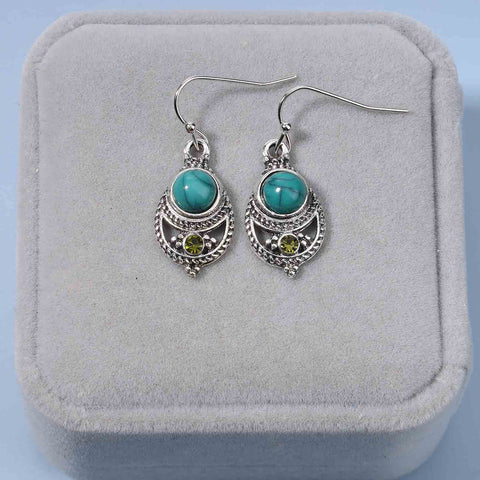 Yheakne Boho Ethnic Turquoise Drop Earrings Silver Teardrop Turquoise Earrings Gemstone Hook Earrings Retro Drop Dangle Earrings Jewelry for Women and Girls