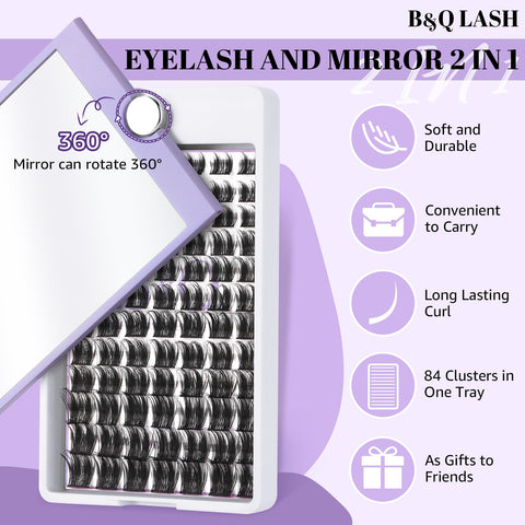 B&Q Lash Clusters D Curl 8-16MIX 84 PCS Eyelash Clusters Wispy with 360Ã‚Â° Rotatable Mirror Cluster Eyelash Extensions Natural Lash Clusters Lashes Wispy Diy Lash Extensions Clusters (Q09,D 8-16MIX)