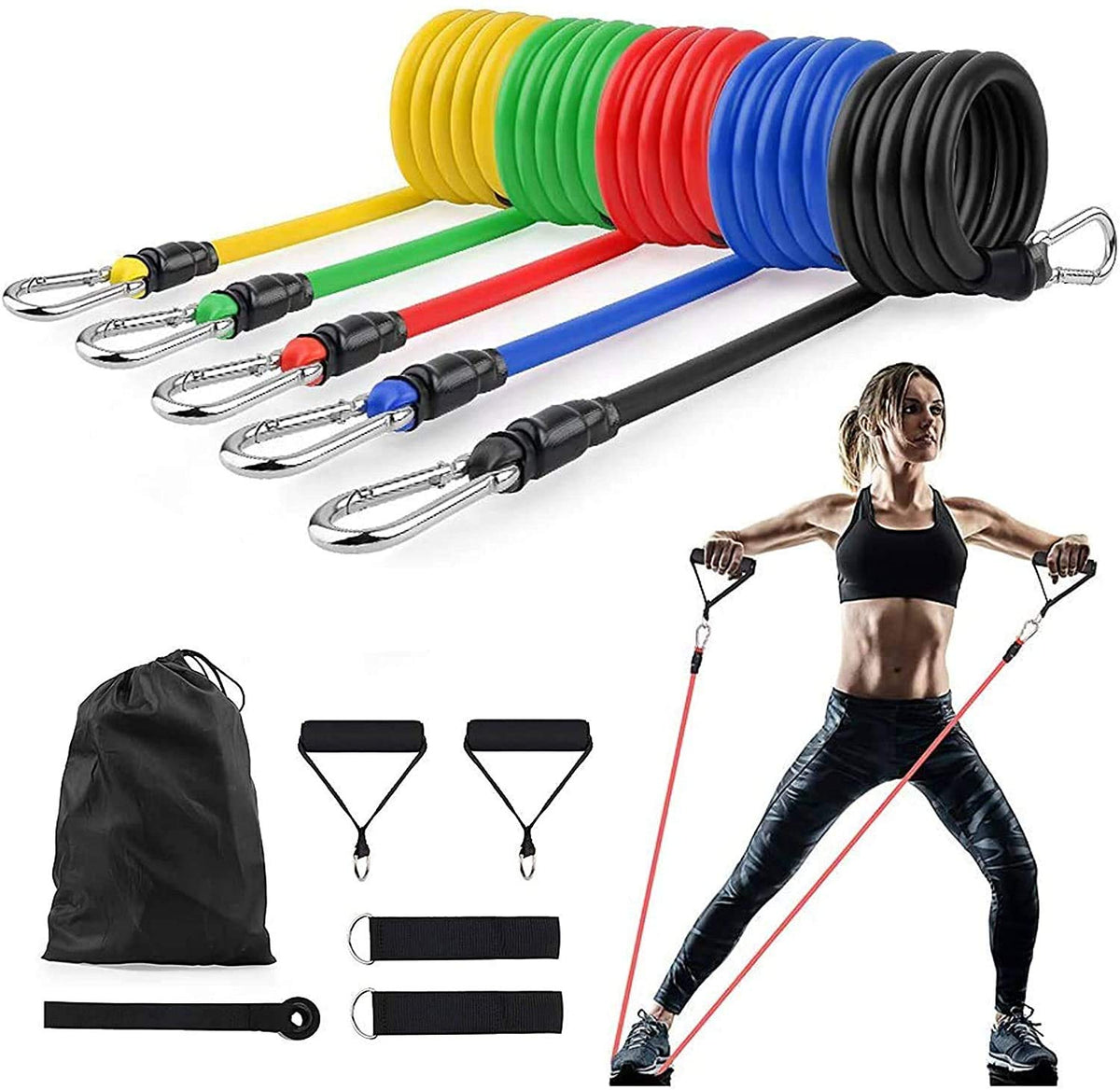 (11 Pieces) Resistance Exercise Bands Set Men Elastic Fitness Accessory Workout Home Gym Exercise Equipment With Handle For Legs, Butt And Glutes Pull Up Multicolored