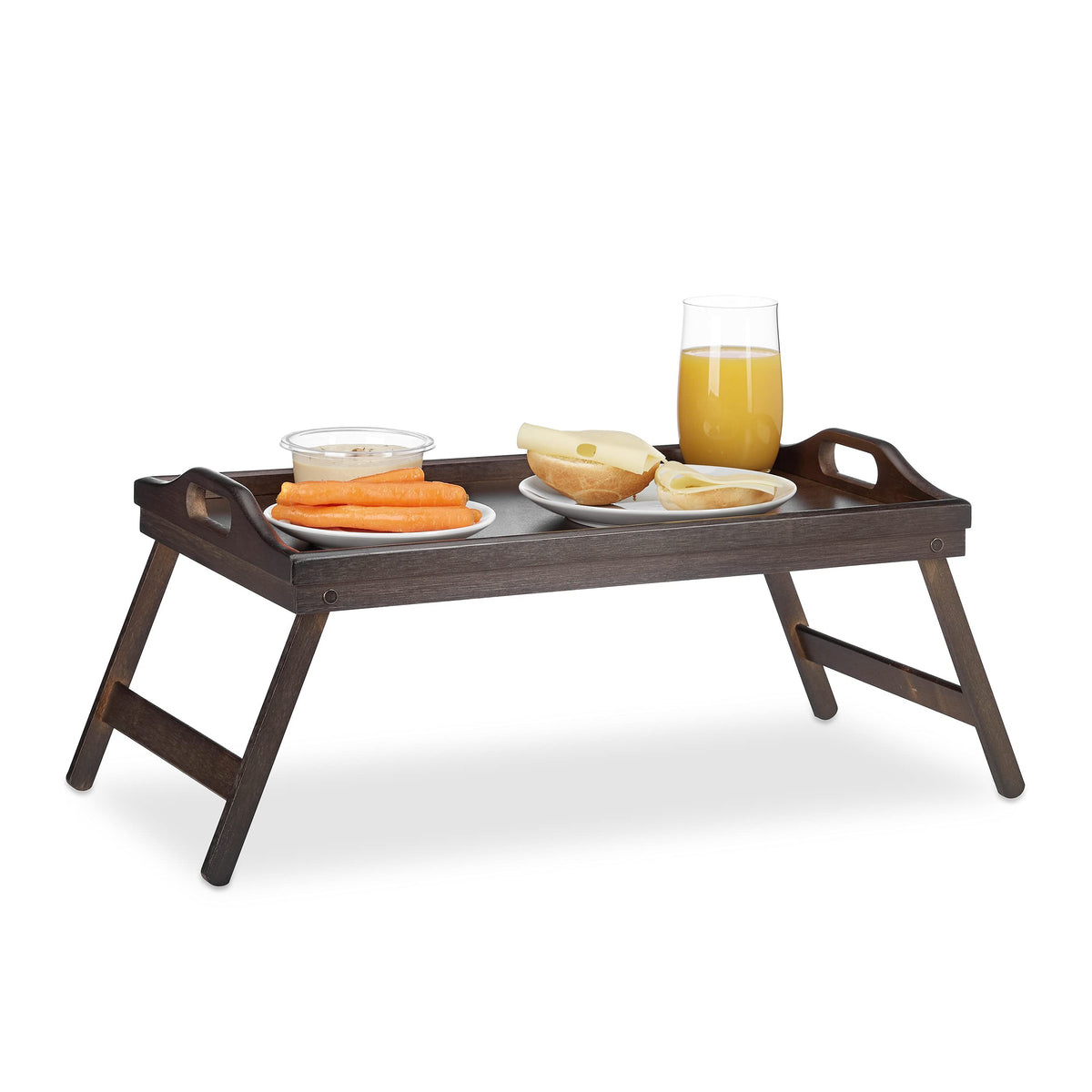 Relaxdays Bamboo Bed Tray, Folding, Handles, Raised Edge, For Breakfast in Bed and Serving, HWD: 22x61.5x30cm, Dark Brown