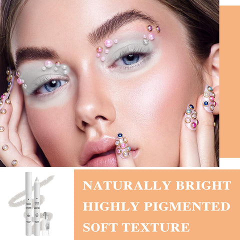 White Eyeshadow Stick,Glitter Metallic Eye Shadow Highlighter Stick Crayon Makeup Pen with Sharpener,Easy to Apply,Highly Pigmented Lasting Waterproof Cream Shimmer Eye Highlighter Brightener Stick