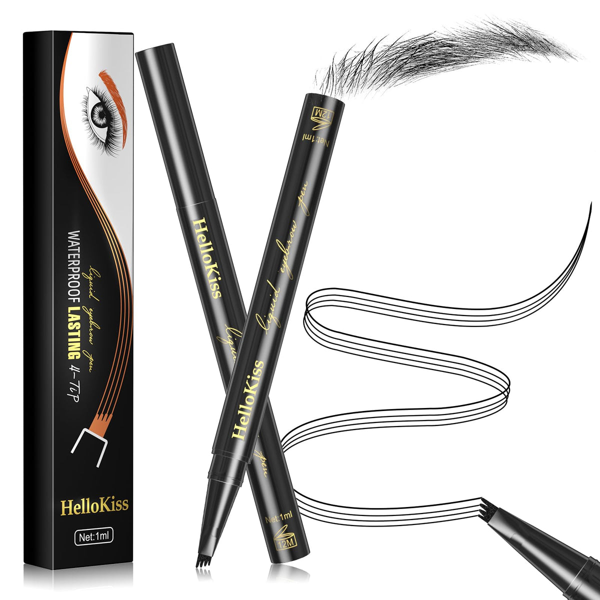 Professional brown eyebrow pencil with 4 paws, long-lasting, waterproof, natural-looking, liquid micropigmentation eyebrow pencil that stays on all day long?Black?