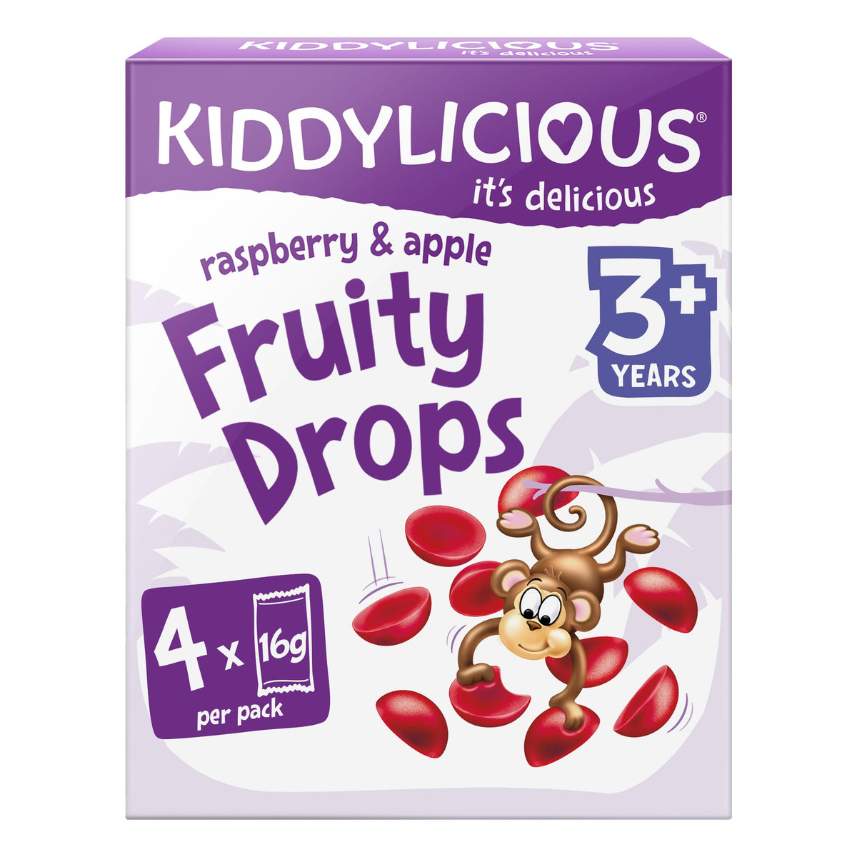 Kiddylicious Fruity Drops - Raspberry & Apple - Delicious Snacks for Kids - Suitable for 3+ Years - 7 Packs of 4 (28 Total)