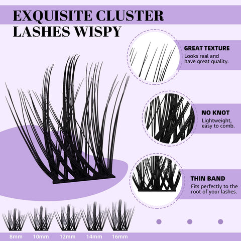 B&Q Lash Clusters D Curl 8-16MIX 96 PCS Eyelash Clusters Wispy with 360Ã‚Â° Rotatable Mirror Cluster Eyelash Extensions Natural Lash Clusters Lashes Wispy Diy Lash Extensions Clusters (Q07,D 8-16MIX)