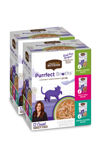 Rachael Ray Nutrish Purrfect Broths Natural Wet Cat Food, Variety Pack, 1.4 Ounce Pouch, 12 Count (Pack of 2), Grain Free