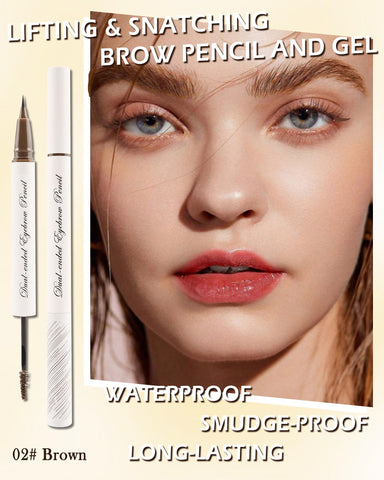 2-in-1 Eyebrow Pencil & Tinted Brow Gel, Brown Waterproof Liquid Micro Eyebrow Pencil Long Lasting Tinted Brow Gel, Smudge-proof Thickening Eyebrow Mascara Brow Pen Lift & Snatch Eyebrow Eye Makeup