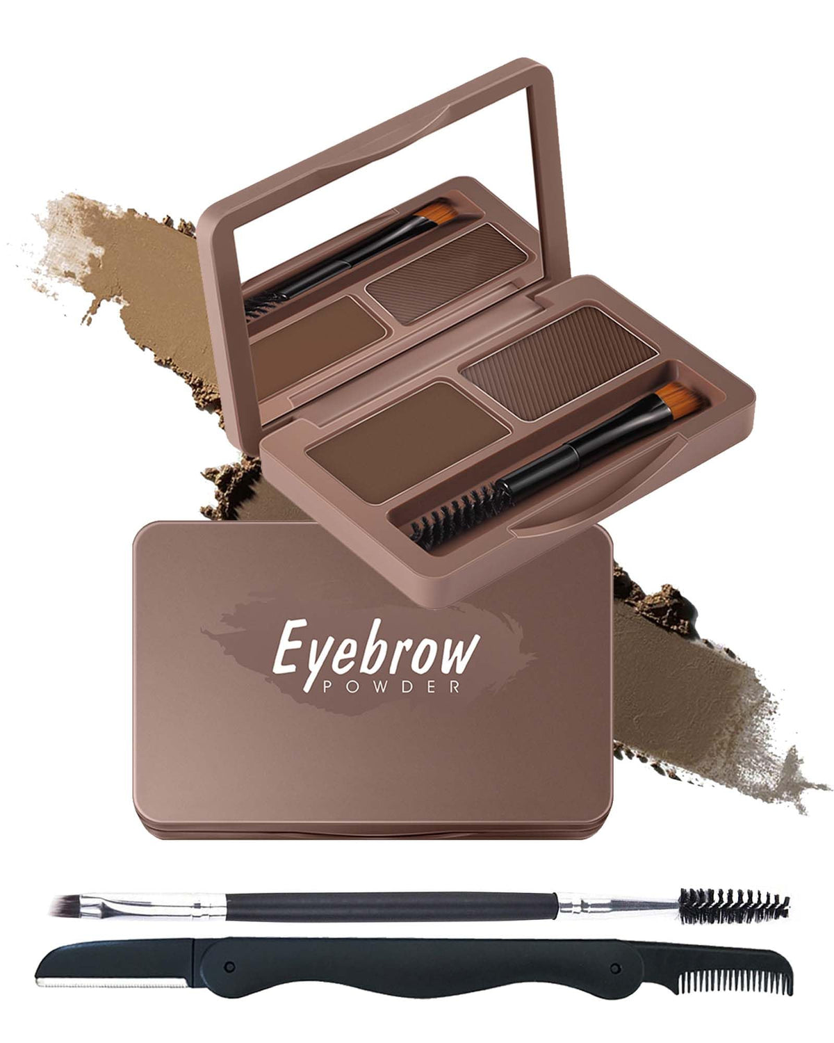 Eyebrow Powder Kit-2 Colors Soft Eye Brow Tinted Powder Palette, Waterproof & Long Lasting Dark/Light Brown Brow Filler, Professional Eyebrow Contour Makeup for Women with Mirror Brow Brush & Razor-1#