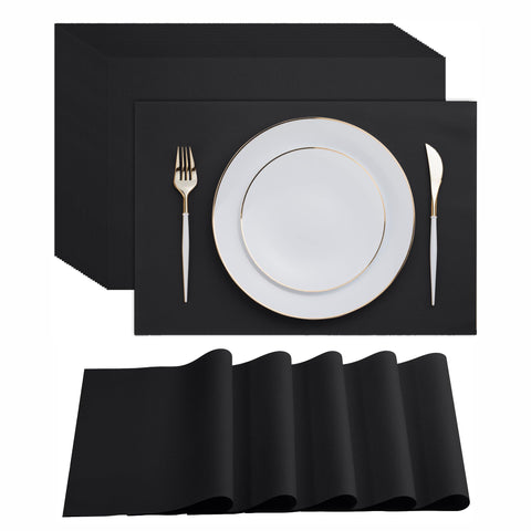 Disposable Black Paper Placemats for Dining Table - 100-Pack 18" x 12" Cloth-Like Rectangle Paper Placemats for Baby, Kids, Party Or Weddings.