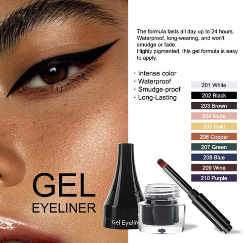 MAEPEOR Gel Eyeliner 10 Colors Smooth Cream Matte Eyeliner Gel Longlasting Waterproof and Smudgeproof High Pigment Eyeliner with Brush (09 Wine)