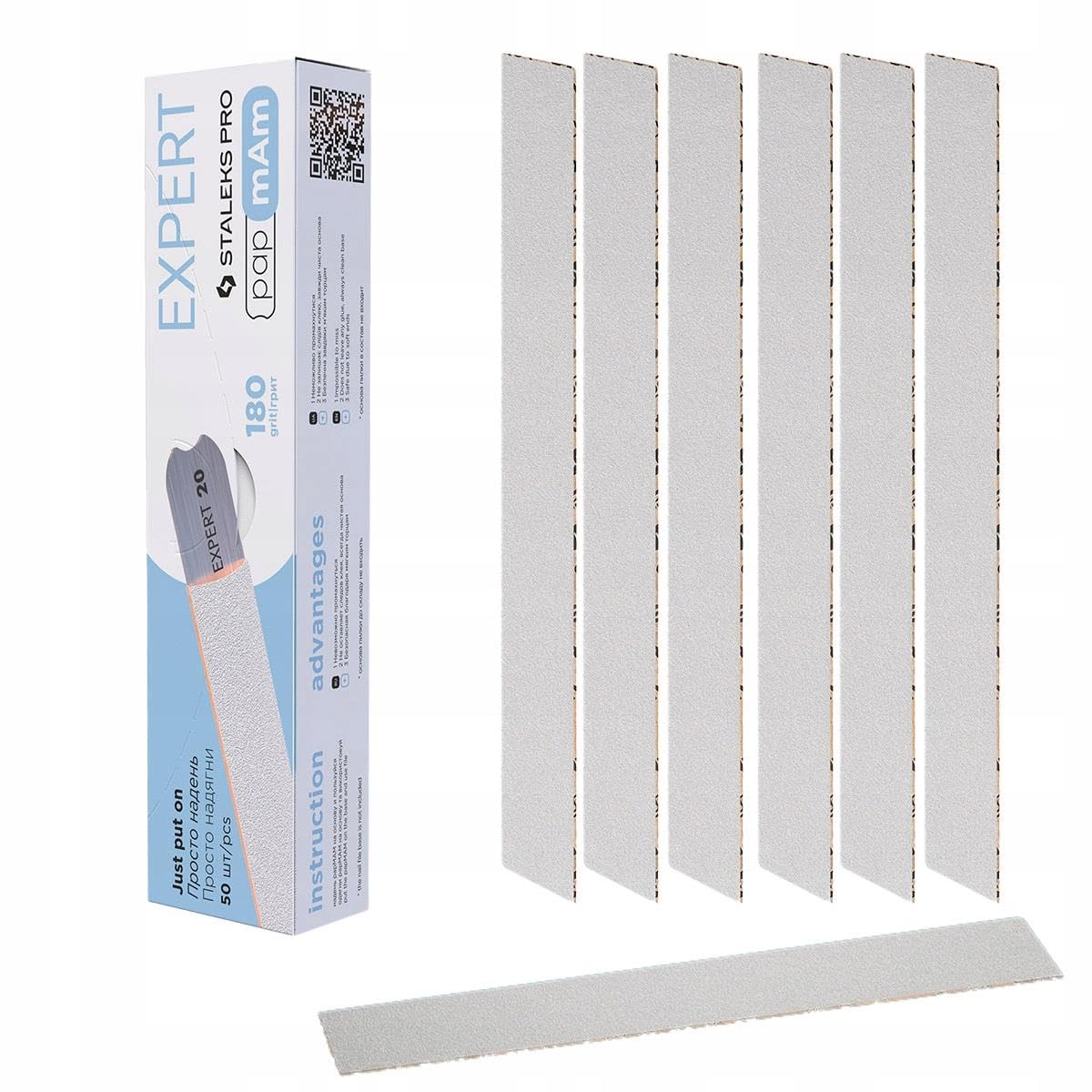 White Disposable papmAm Files for Straight Nail File Staleks Pro Expert 22, 180 grit (50 pcs)