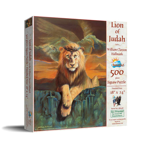 SUNSOUT INC - Lion of Judah - 500 pc Jigsaw Puzzle by Artist: William Clayton Hallmark - Finished Size 18" x 24" - MPN# 66048