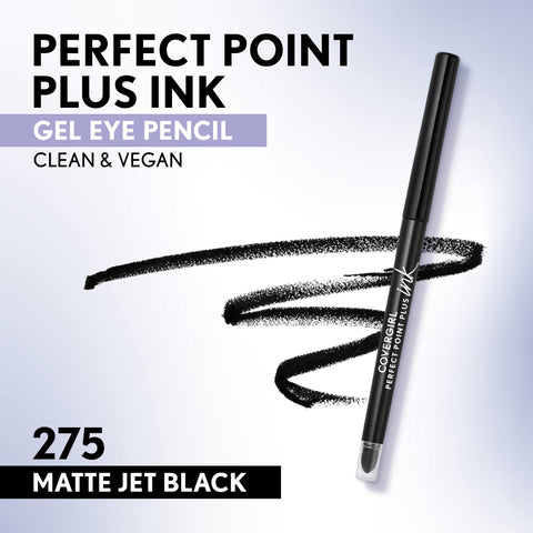 COVERGIRL Perfect Point Plus Ink Gel Eye Pencil, Pigmented, Long-Wearing, Vegan Formula, Matte Jet Black 275, 0.01oz