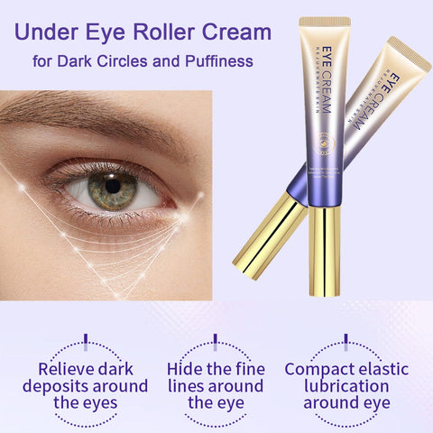 ISHERBIN Under Eye Roller Cream For Dark Circles And Puffiness, Under Eye Cream With 360Ã‚Â° Massage Ball Reduce Wrinkles, Dark Circle Eye Cream Tightens Under Eye Bags And Puffiness for Women