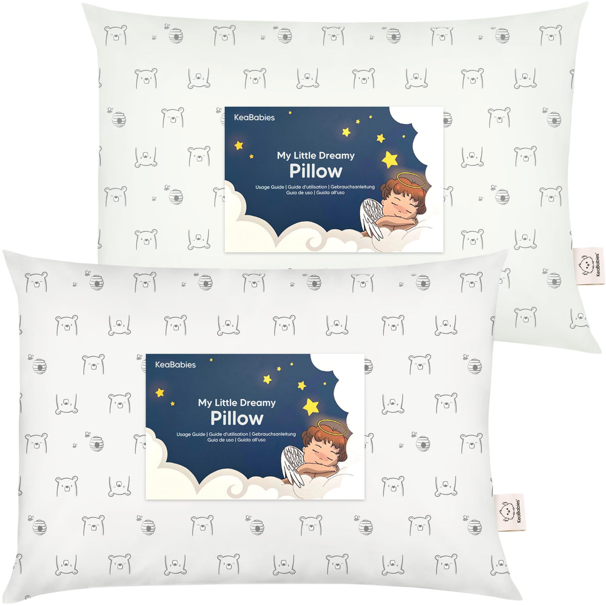 2-Pack Toddler Pillow - Soft Organic Cotton Toddler Pillows for Sleeping - 13X18 Small Pillow for Kids - Kids Pillows for Sleeping - Kids Pillow for Travel, School, Nap, Age 2 to 5 (Bumble Bear)