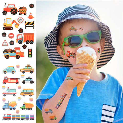 Konsait 10 Sheets Vehicles Temporary Tattoos Car Tattoos 180pcs Transportation Fake Tattoo Stickers for Kids Children Girls Boys Party Favors Supplies Kids Birthday Party Bag Filler Rewards