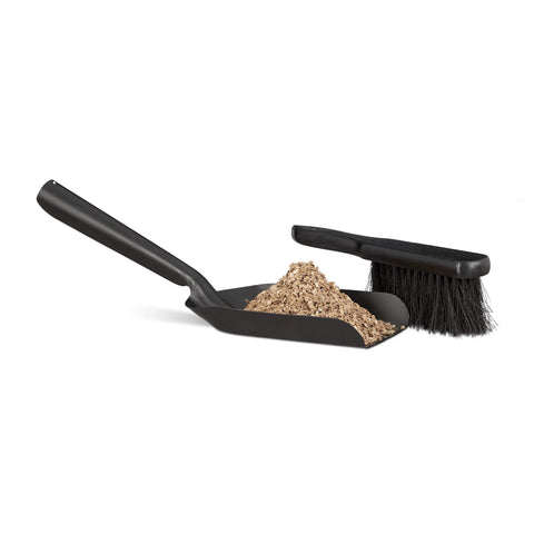 Relaxdays Small Dustpan and Brush Set, Durable Steel Set with Sweeper, Ash Scoop, Black