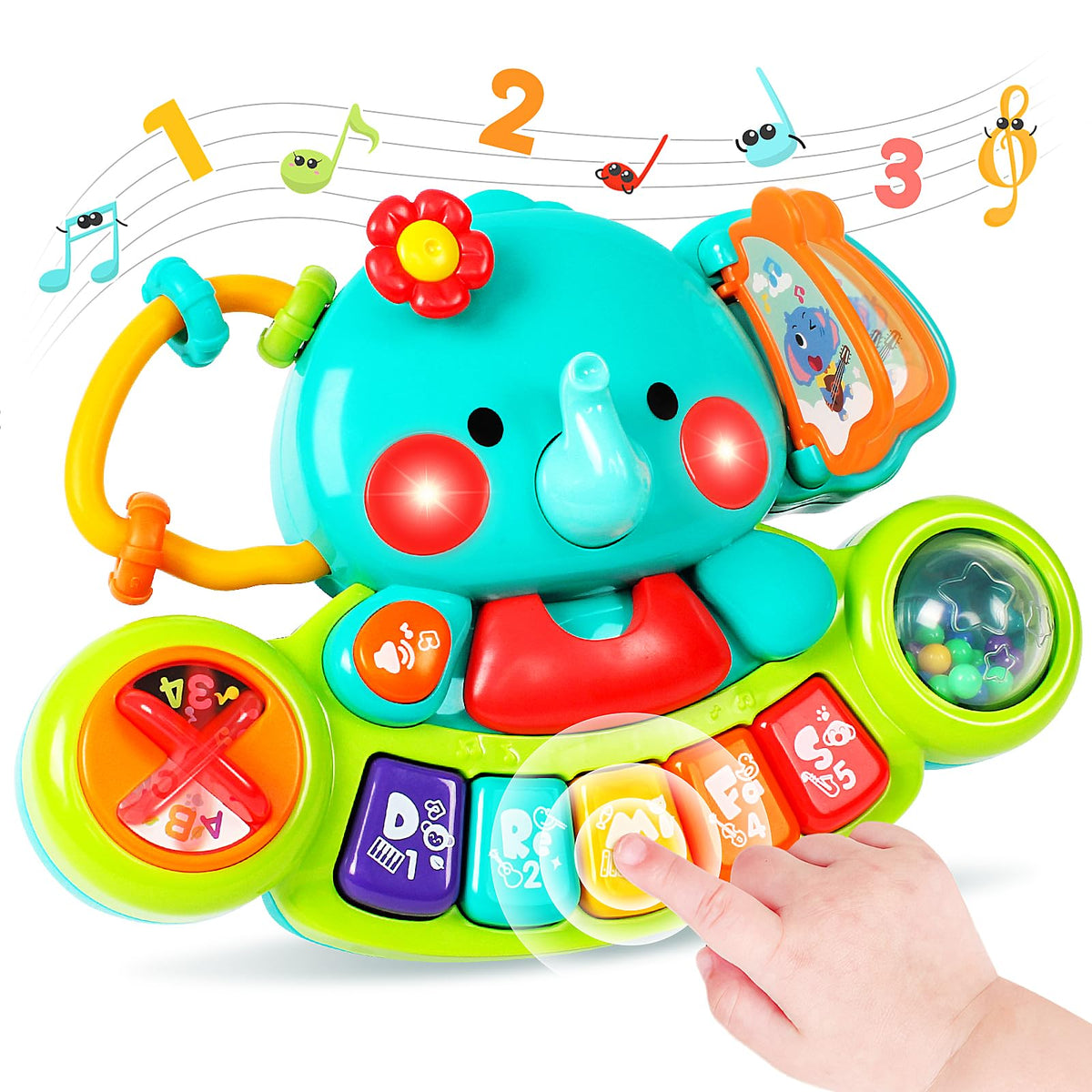 EastSun Baby Musical Toys 6 Months, 7-In-1 Baby Piano Music Toy for 1 Year Old Boys Girls, Elephant Piano Keyboard Sensory Toys for 6 9 12 Months Toddlers Early Educational Toy