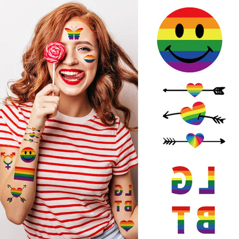 20PCS Temporary Tattoo LGBT Tattoo Supplies Rainbow Fake Tattoos Gay Pride Party Favors Waterproof Tattoo Markers Festival Tattoo Stickers for Adults Kids Celebration Parades Face Body Decorations