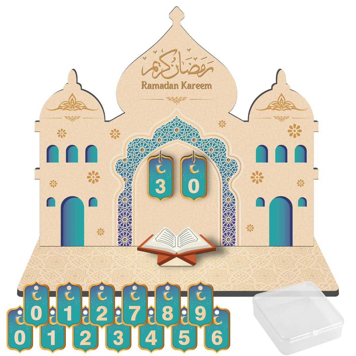 Ramadan Advent Calendar, Ramadan Countdown Calendar for Kids, Wooden Ramadan Calendar Ornaments Decorations for Home, 30 Day Islamic Advent Calendar Ramadan Eid Decorations