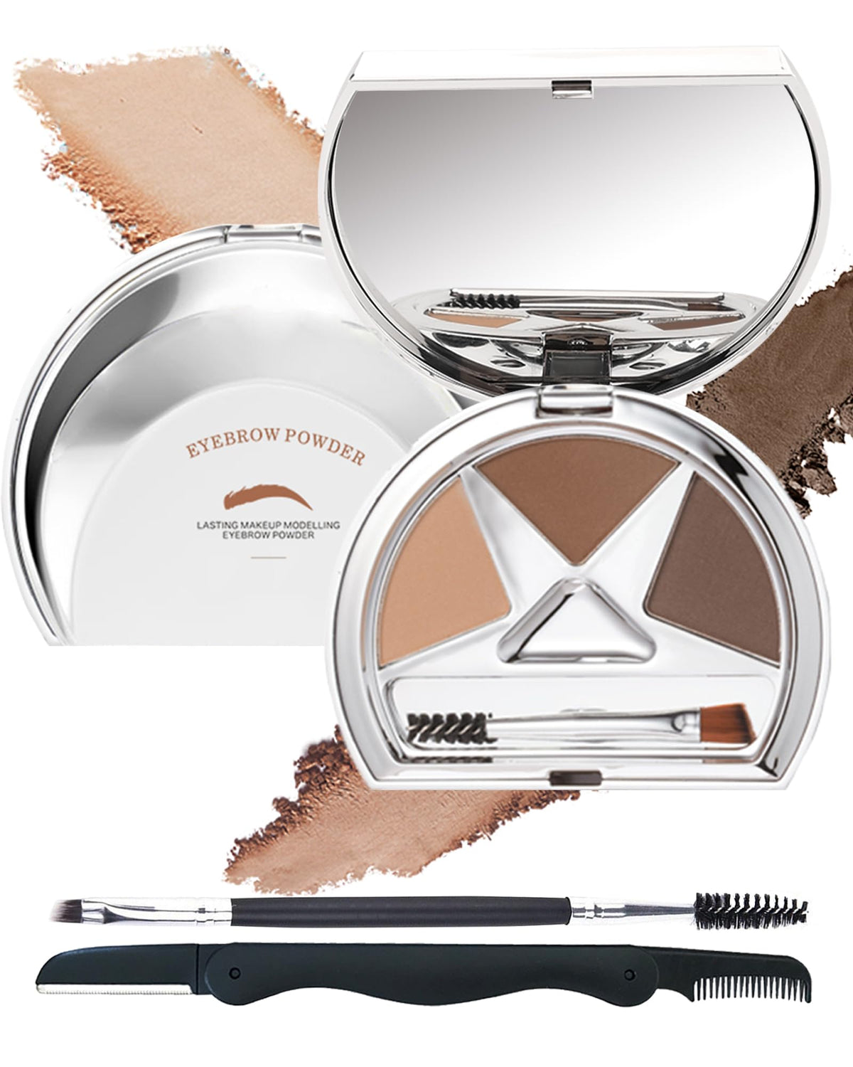 Eyebrow Powder Makeup Kit-3 Colors Eye Brow Powder Long-Lasting Waterproof,Tinted Eyebrow Powder Light Medium Dark Brown Brow Filler,Fill & Sculpt Full Eyebrow for Women,With Mirror,Brow Tool-Set 01