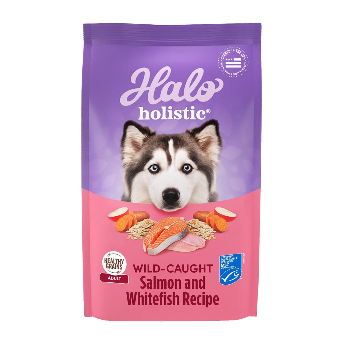 Halo Purely for Pets Holistic Adult Dog Healthy Grains Wild-Caught Salmon & Whitefish Recipe 3.5 lb, 3.5 Pound (Pack of 1)