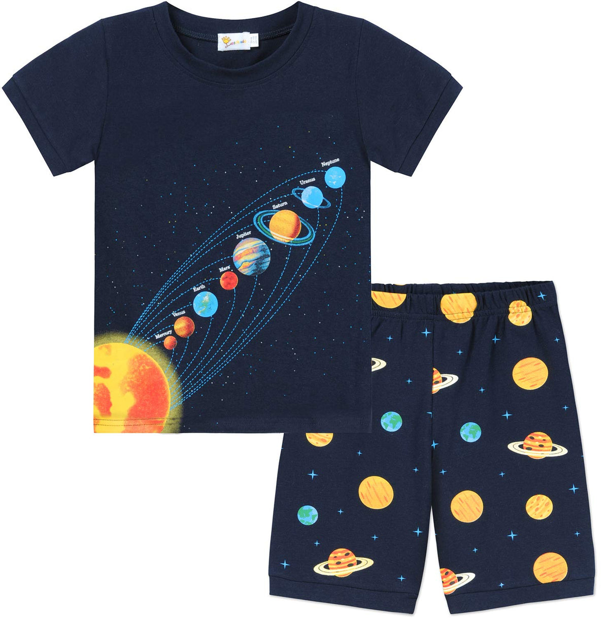 Little Hand Toddler Boys Pajamas Universe Planet Pjs Sleepwear Crew Neck Kids Summer 2 Piece Short Set for Size 2t 3T