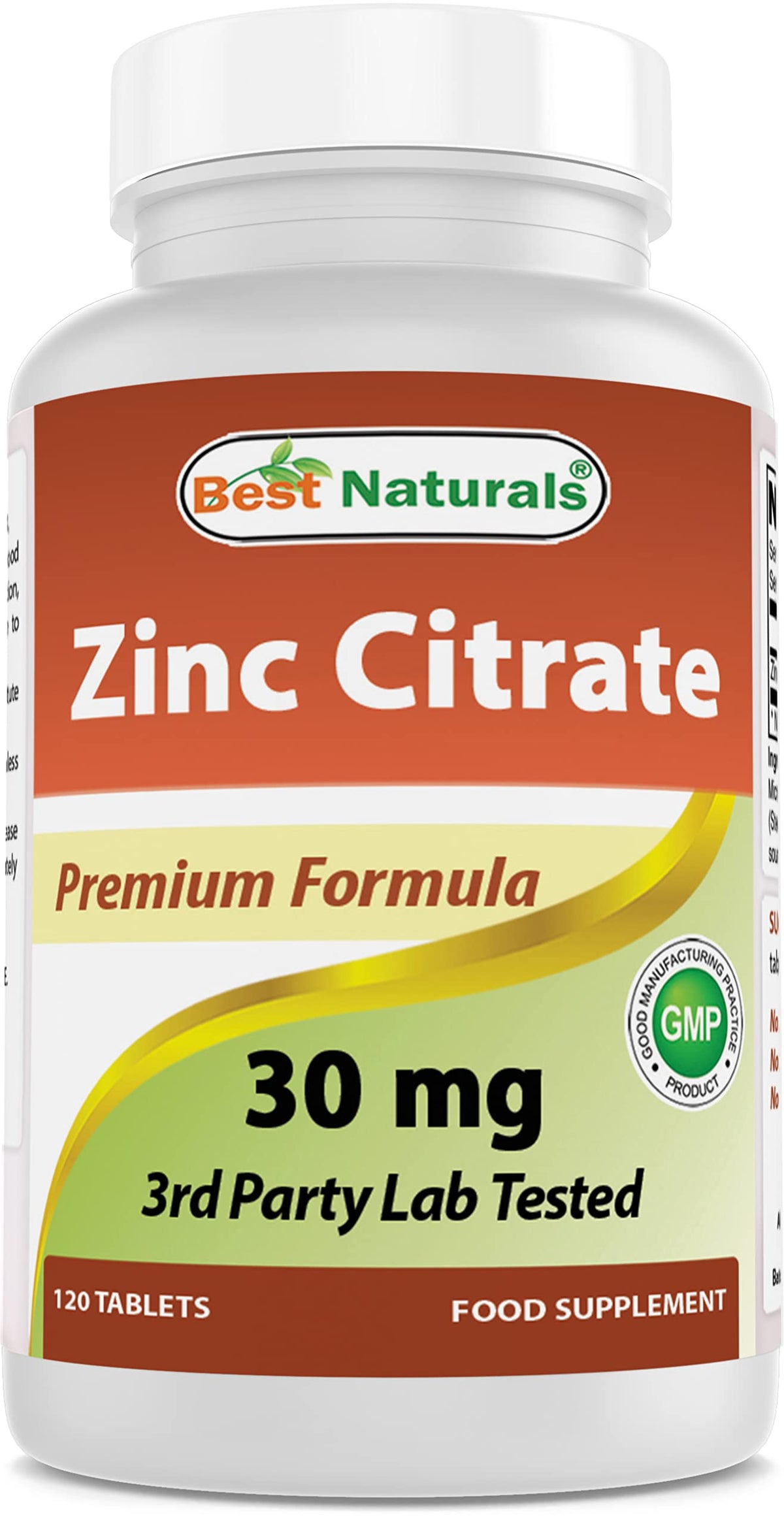 Best Naturals Zinc 30mg Supplements (as Zinc Citrate) - zinc Vitamins for Adults Immune Support - 120 Tablets (120 Count (Pack of 1))