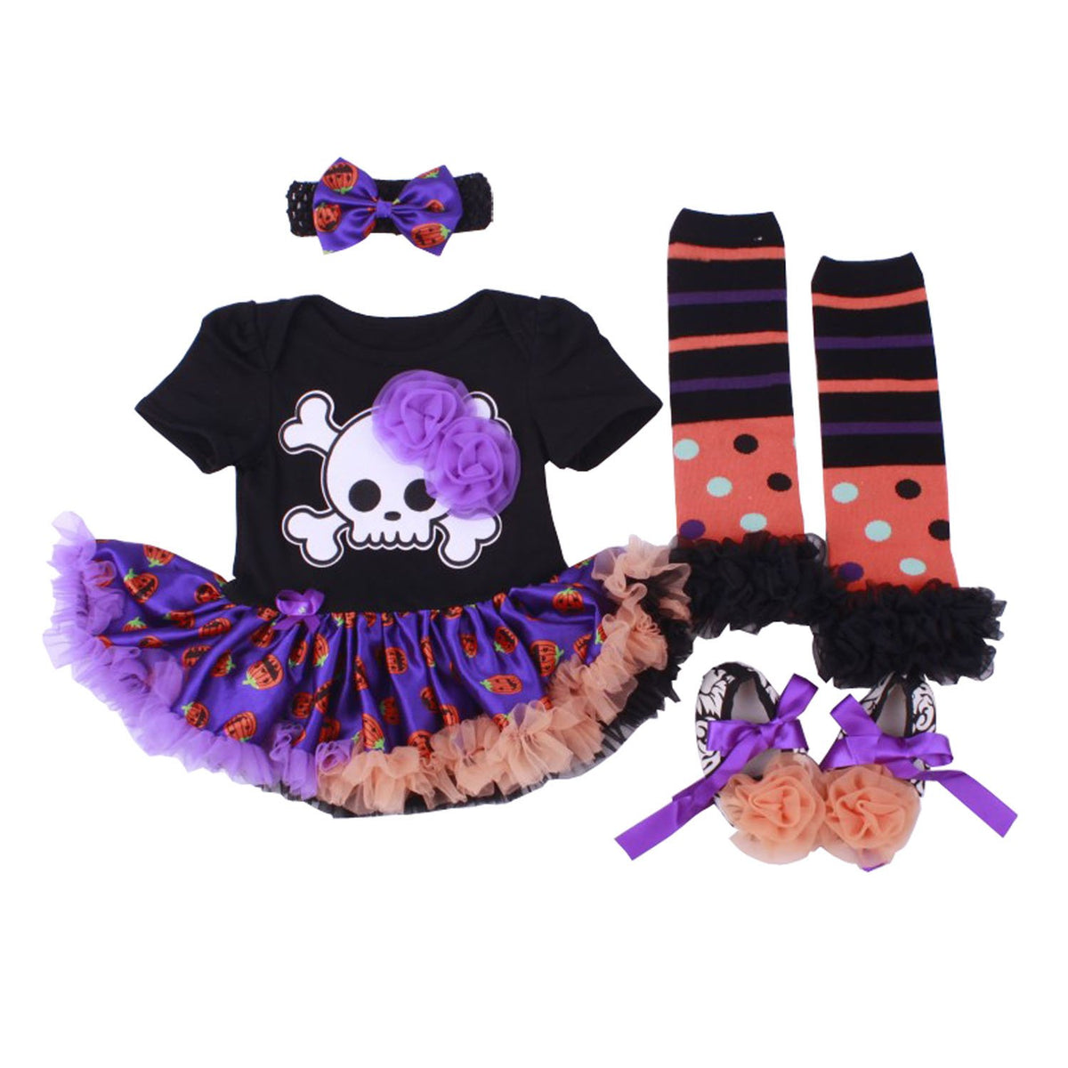 BabyPreg My First Halloween Costume for Infant Girl Thanksgiving Costume Pumpkin Dress Up Baby Dress Set (Skeleton, 9-12 Months)