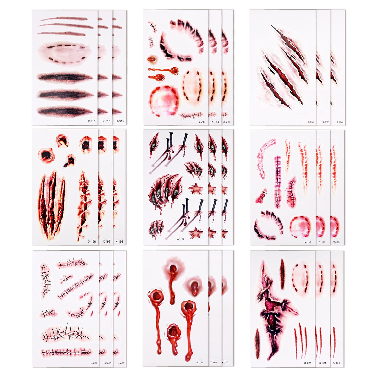 27 Sheets Halloween Temporary Tattoo stickers, Waterproof Blood Tattoo Halloween Scar Horror Temporary Tattoo for Kids Adults for Party Favour