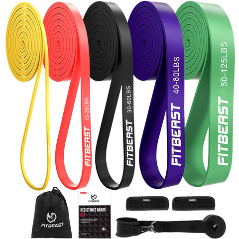 FitBeast Pull Up Bands Set, 5 Different Levels Resistance Band Pull Up for Calisthenics, CrossFit, Powerlifting, Muscle Toning, Yoga, Stretch Mobility, Pull Up Assistance Bands