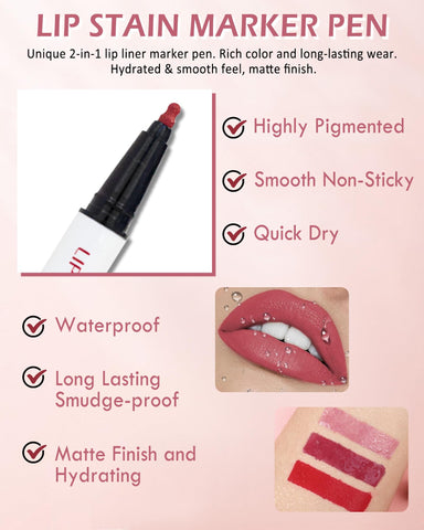 Lip Liner Stain Marker Pen-Matte Waterproof Liquid Lipstick & Lip Liner Pencil, Long Lasting Smudge-Proof Non-Stick Cup Lip Tint Stain, Color Stay All Day, Lipstain Makeup Gift For Women-06#Cherry Red