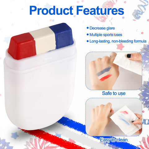 2pcs Patriotic 4th of July Face Paint, Red White & Blue USA American Flag Face Paint Stick Softball Baseball Face Paint Sports Events & Independence Day Stuff for Athletes Men Women Kids