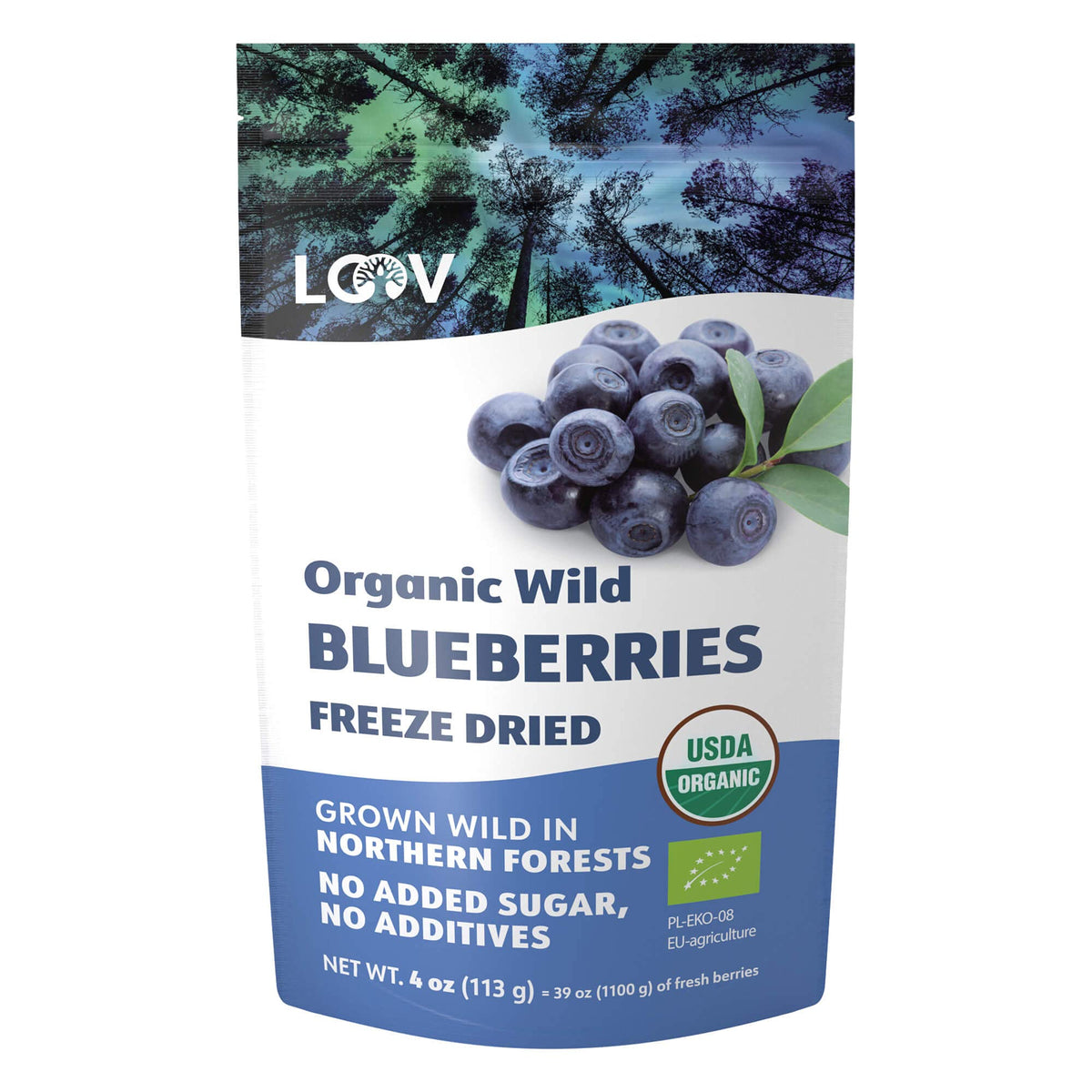 LOOV Wild Organic Dried Blueberries, No Added Sugar, No Added Oil, 113 Grams, Freeze Dried Wild Blueberries From Nordic Forests, 100% Whole Fruit Wild Blueberries, Non-GMO, Unsweetened Dried Fruit