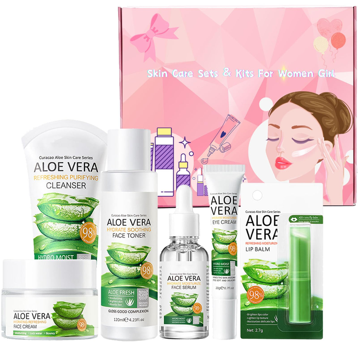 Skincare Gift Set Women - Skin Care Sets & Kits - Pamper Gifts for Women - Gift Set for Hydrating Refreshing Face (6PCS ALOE VERA)