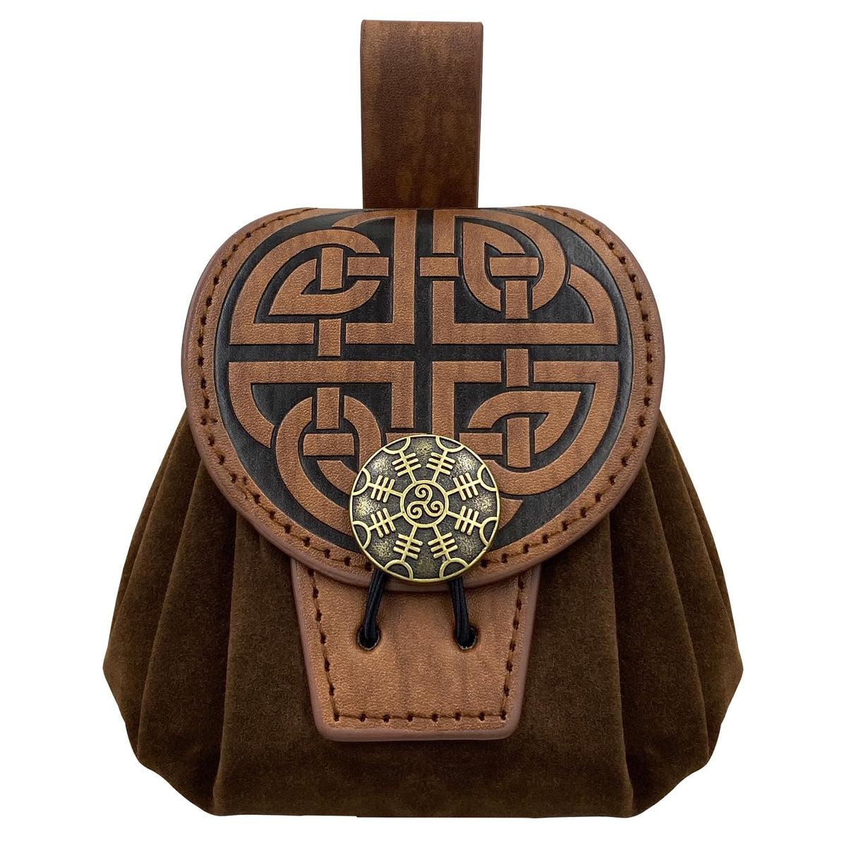 HiiFeuer Medieval Embossed Faux Leather Belt Pouch, Retro Renaissance Portable Belt Bag Coin Purse Dice Bag for LARP Ren Faire(Brown C)