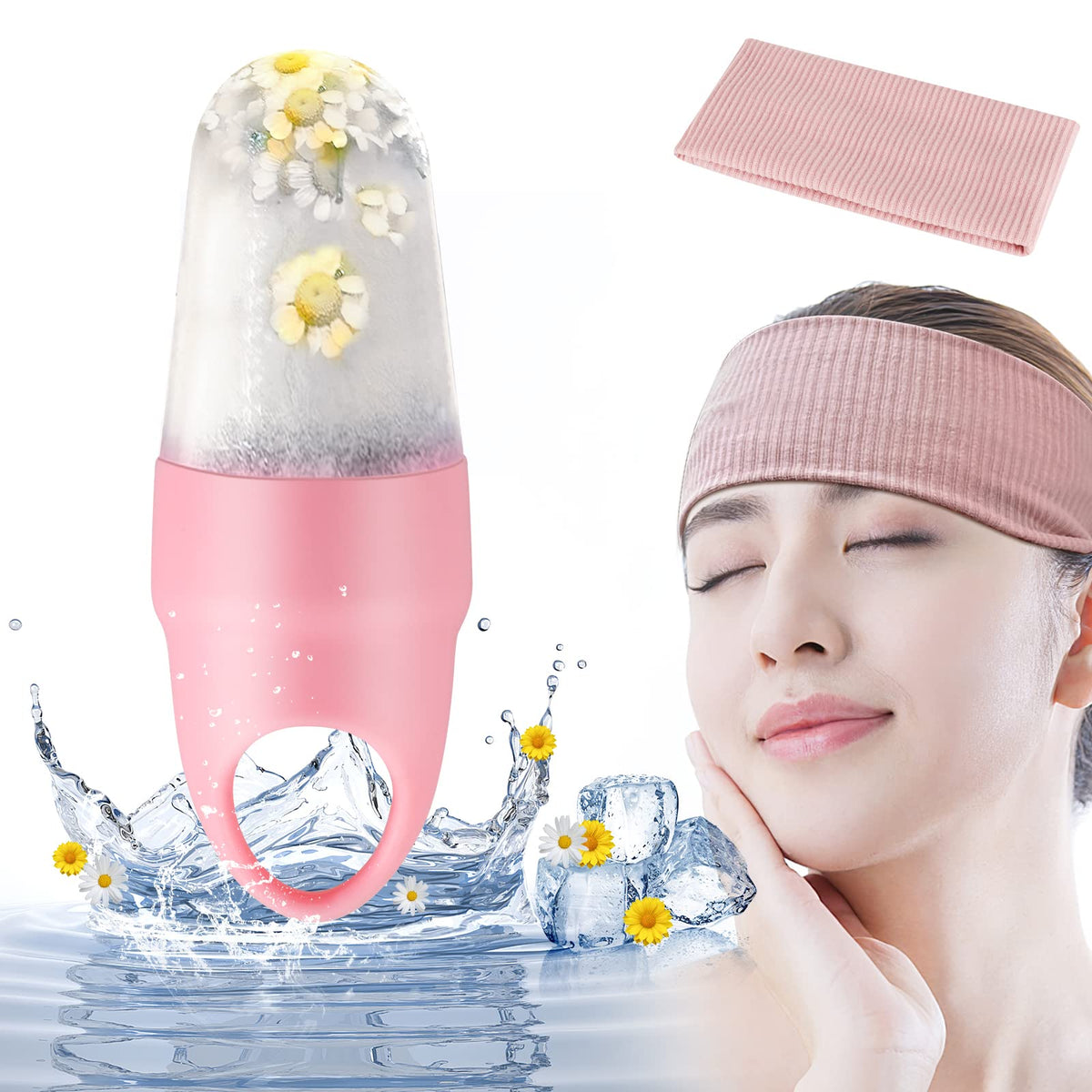 AKARY Ice Roller for Eye & Face, Puffiness, dark circles, Facial Beauty Ice Roller Skin Care Tools, Ice Facial Cube, Gua Sha Face Massage, Silicone Ice Mold for Face Beauty with Hairband