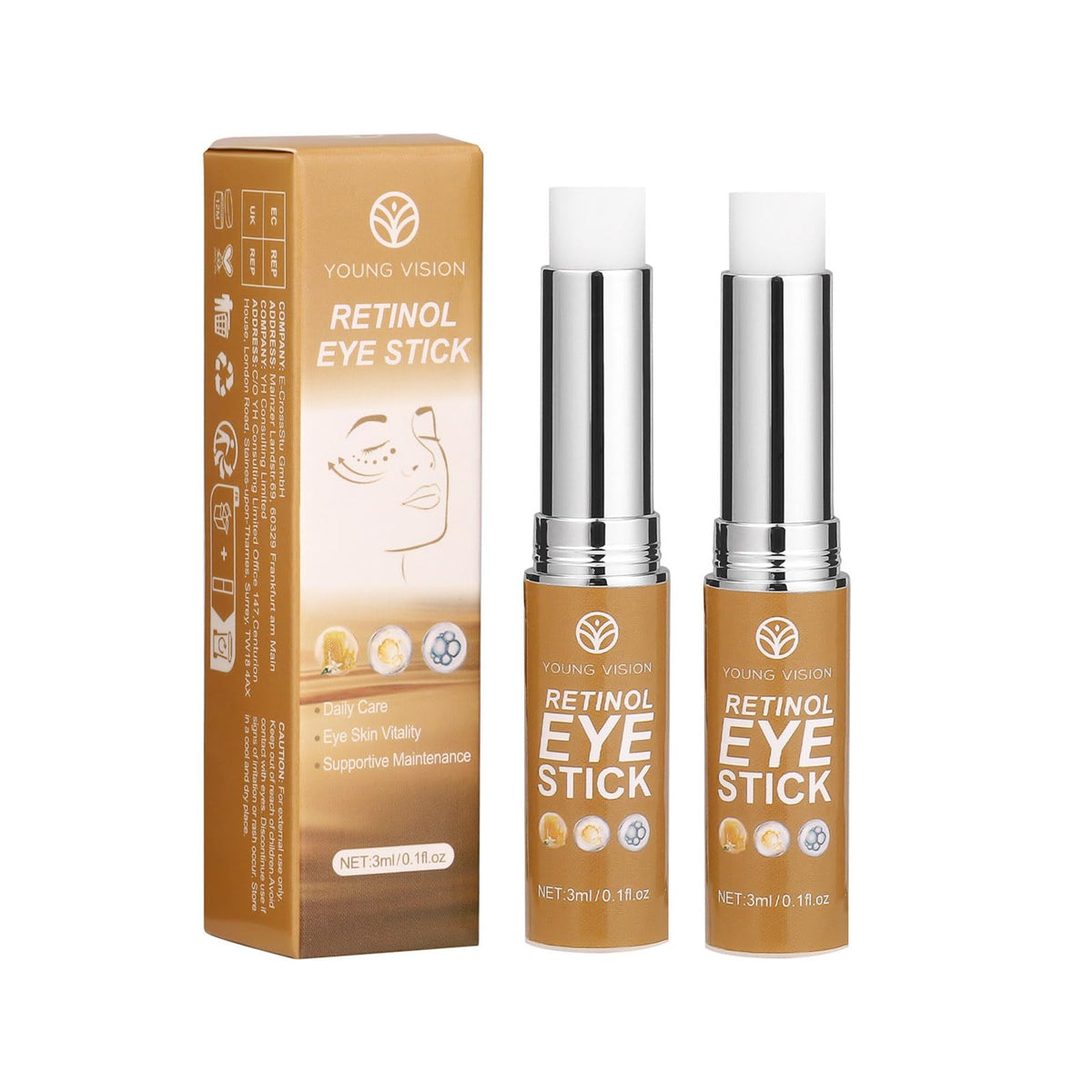 Retinol Eye Cream Stick Anti Wrinkle Eye Cream,2PCS Retinol Eye Stic With Collagen,Hyaluronic Acid,Instant Firmx Eye Skin For Puffy Eyes,Dark Circles,Eye Bags,Crows Feet,Wrinkles