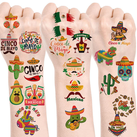 Fiesta Party Supplies Temporary Tattoos, Sombrero Party Temporary Tattoo, Cinco De Mayo Tattoo Decorations, Taco Pinata Mexican Tattoos Stickers, Final Fiesta Bachelorette Tattoos 10 styles