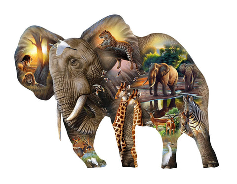 SUNSOUT INC - Elephant Habitat - 1000 pc Special Shape Jigsaw Puzzle by Artist: Cynthie Fisher - Finished Size 35.25" x 26.75" - MPN# 95769