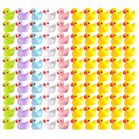 ceasnitis 100 Pack Mini Resin Ducks Figures, Cute Tiny Ducks Resin Miniatures Fairy Garden Aquarium Dollhouse Landscape Decorations Mini Stuff Figures for Home Decor